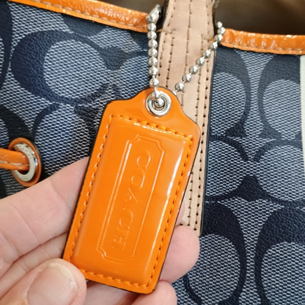 Coach Blue, Tag And Orange Signature Tote Bag With COA - Picture 6 of 12